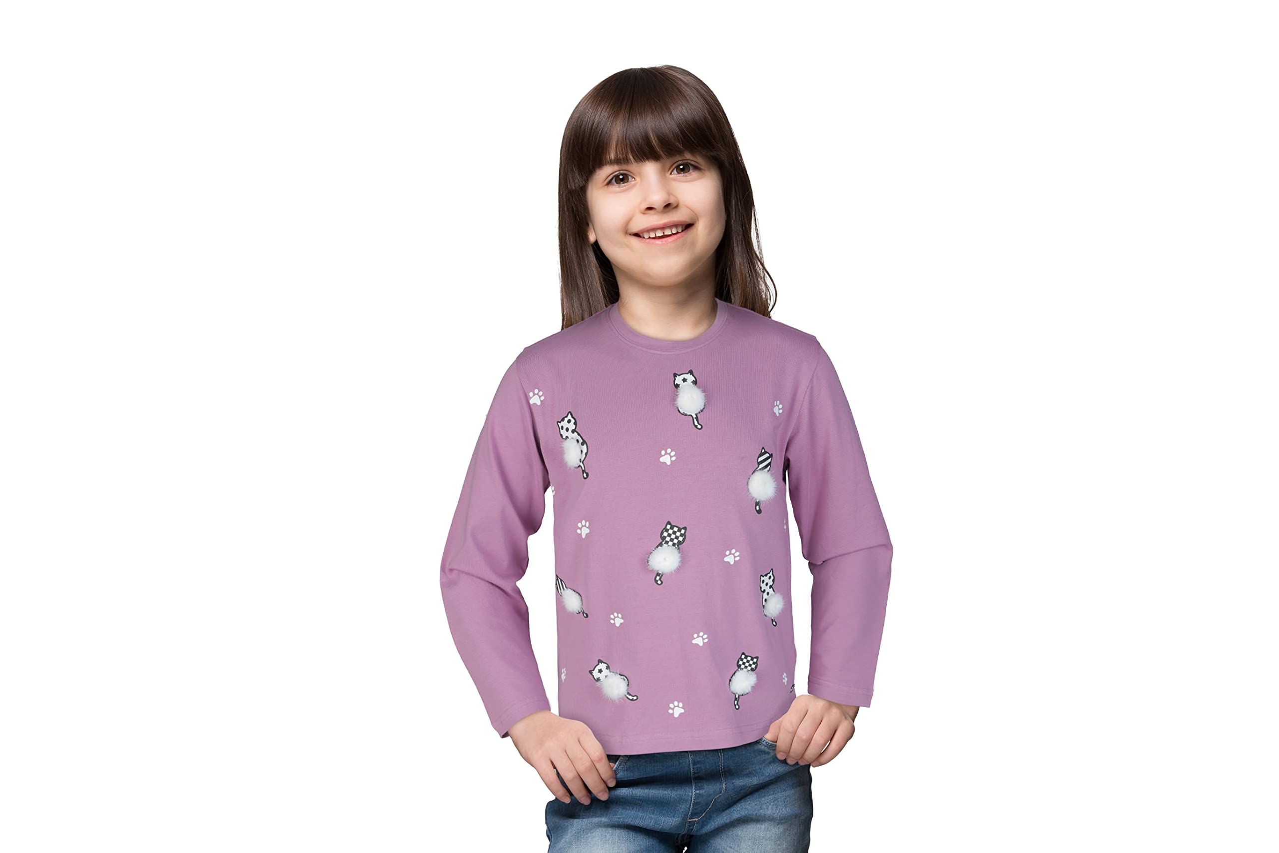 Gini & Jony Girls Purple Printed Cotton Full Sleeves Knits Top