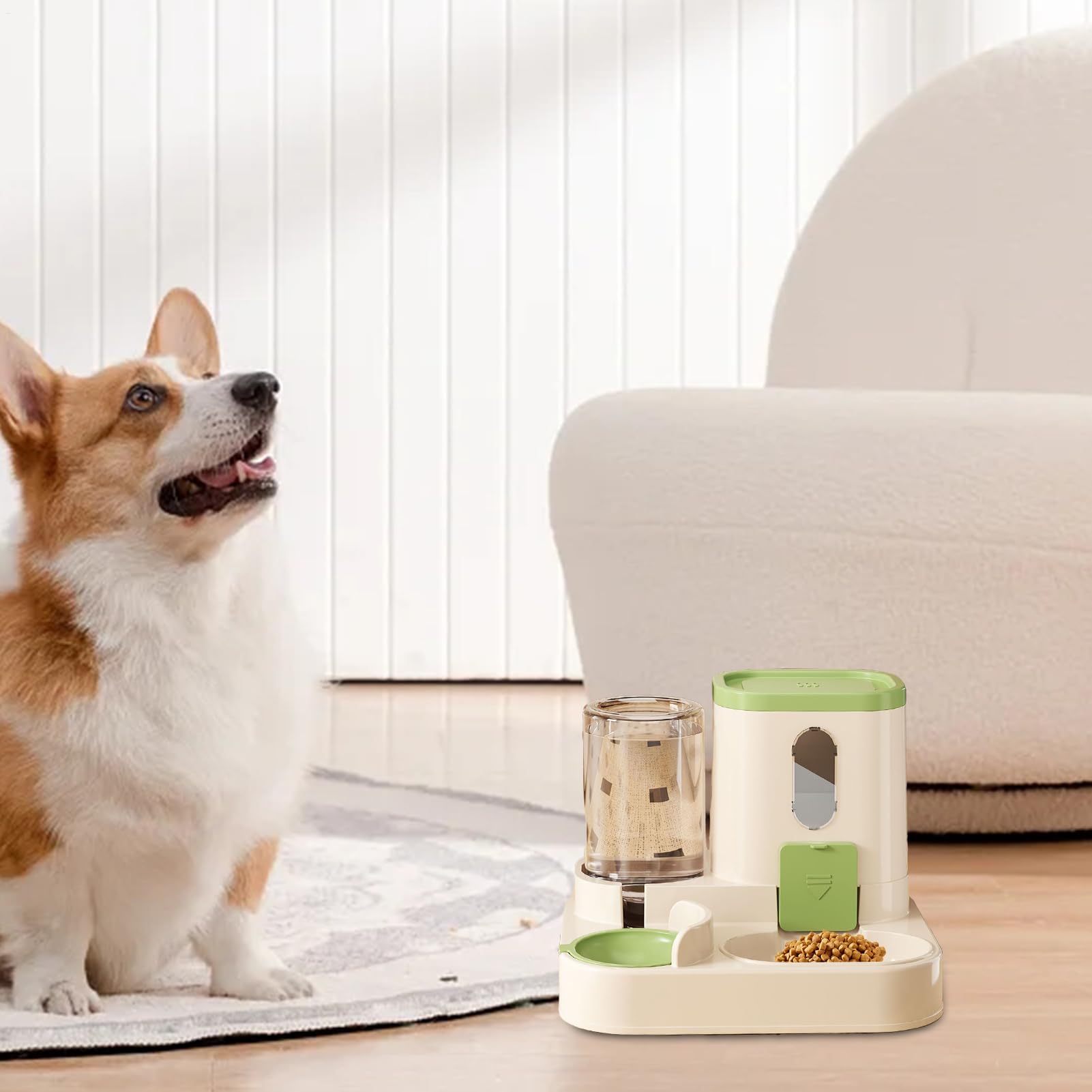 comedero automático para Gatos, Comedero automático for Mascotas pequeñas (Gatos, Perros y Otros Animales) con depósito Transparente for Rellenar fácilmente(Green)