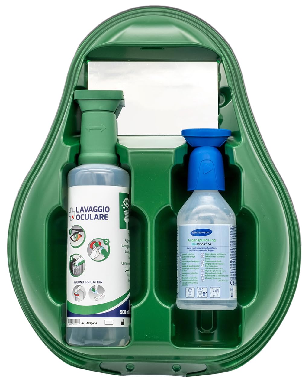 Zestaw Lavaocchi di Emergenza Lavaggio Oculare Soluzione Salina Sterile 500 ml + 250 ml PH neutro 320x410x80 mm