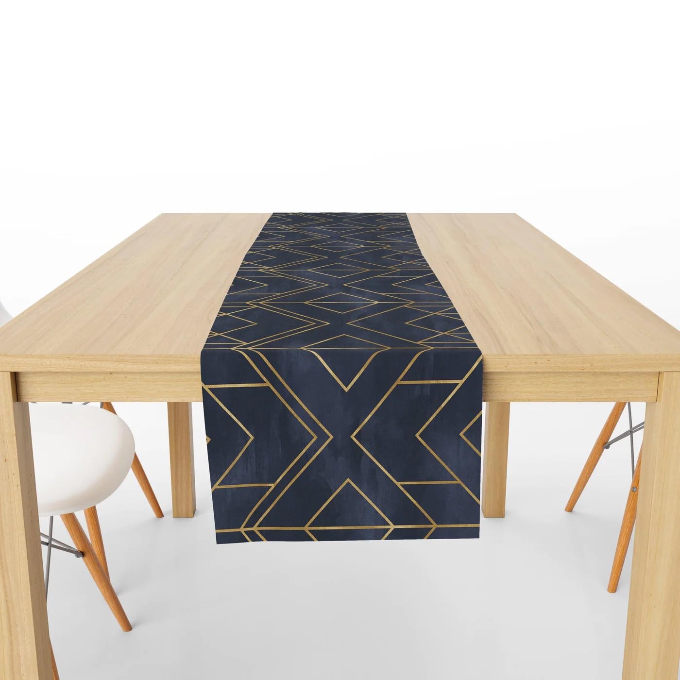 Table Runner , 35 X 140CM, Elegant Dining Table Runners for Dinner Parties, Events, Wedding, Decor for Eid and Ramadan (Velvet Golds Dark Blue)