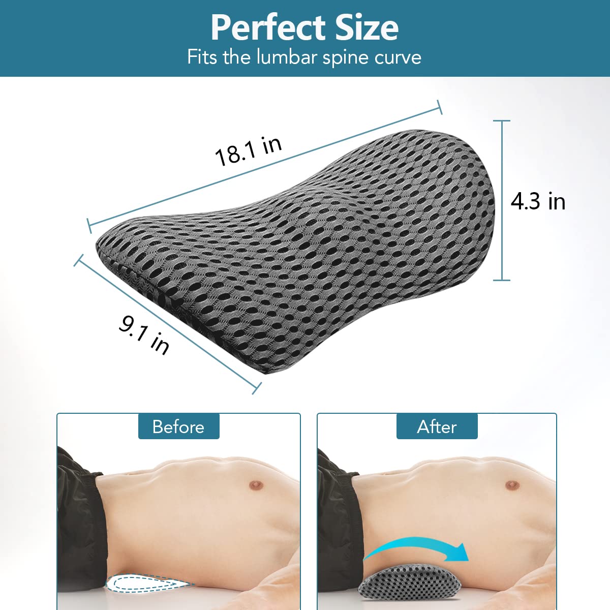 Kasney Lumbar Support Pillow, Memory Foam Back Support