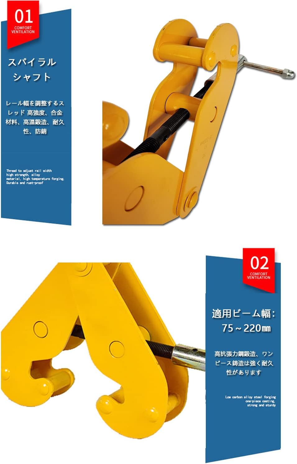 ビームクランプスタンダードタイプ,チェーンブロック、ホイスト用吊,スーパーツール ツールエクスプレス 本店 ビームクランプ1t ビーム幅  75〜220mm 吊り下げクランプ チェーンブロックやホイストを、一時的にH型鋼・I型鋼ビームに吊り下