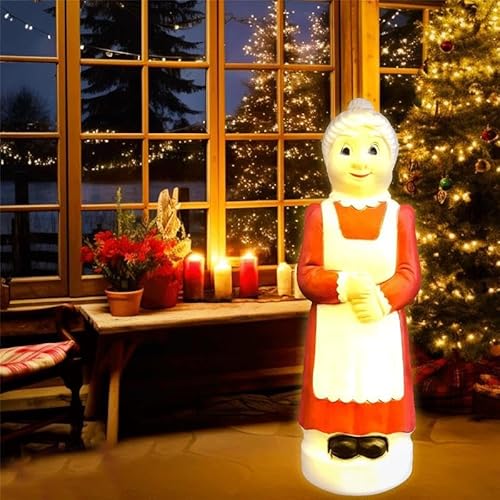 PMU 43 Inch Christmas Light-Up Mrs Santa Claus - Large Blow Mold Plastic Statue with 6' Cord and Light - Perfect for Home, Yard, Garden Indoor and Outdoor Decoration