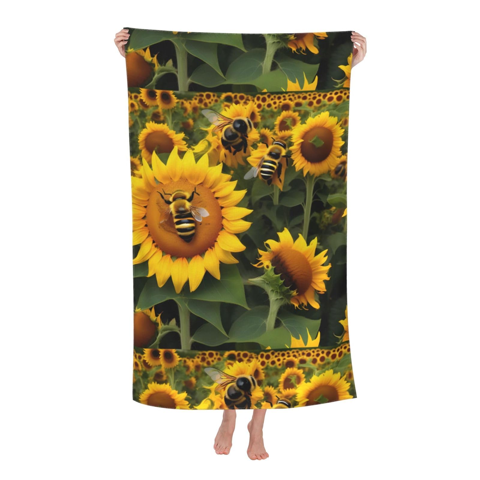 Sunflower Bees Print Adult Beach Towels,Beach & Pool Towel,Beach Towels,Towels For Camping