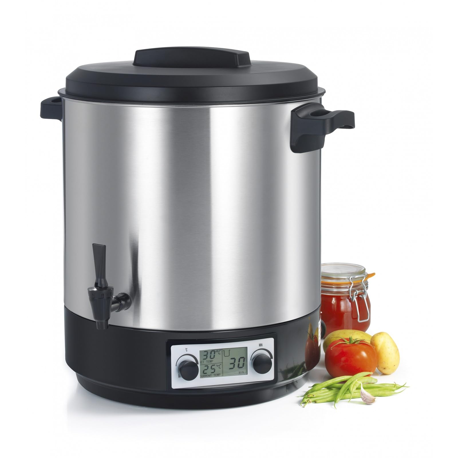 Stérilisateur De Bocaux Électrique Cuve Inox Avec Écran Lcd Robinet Et Minuteur 31l 2000w - STERI PRO INOX XL LCD