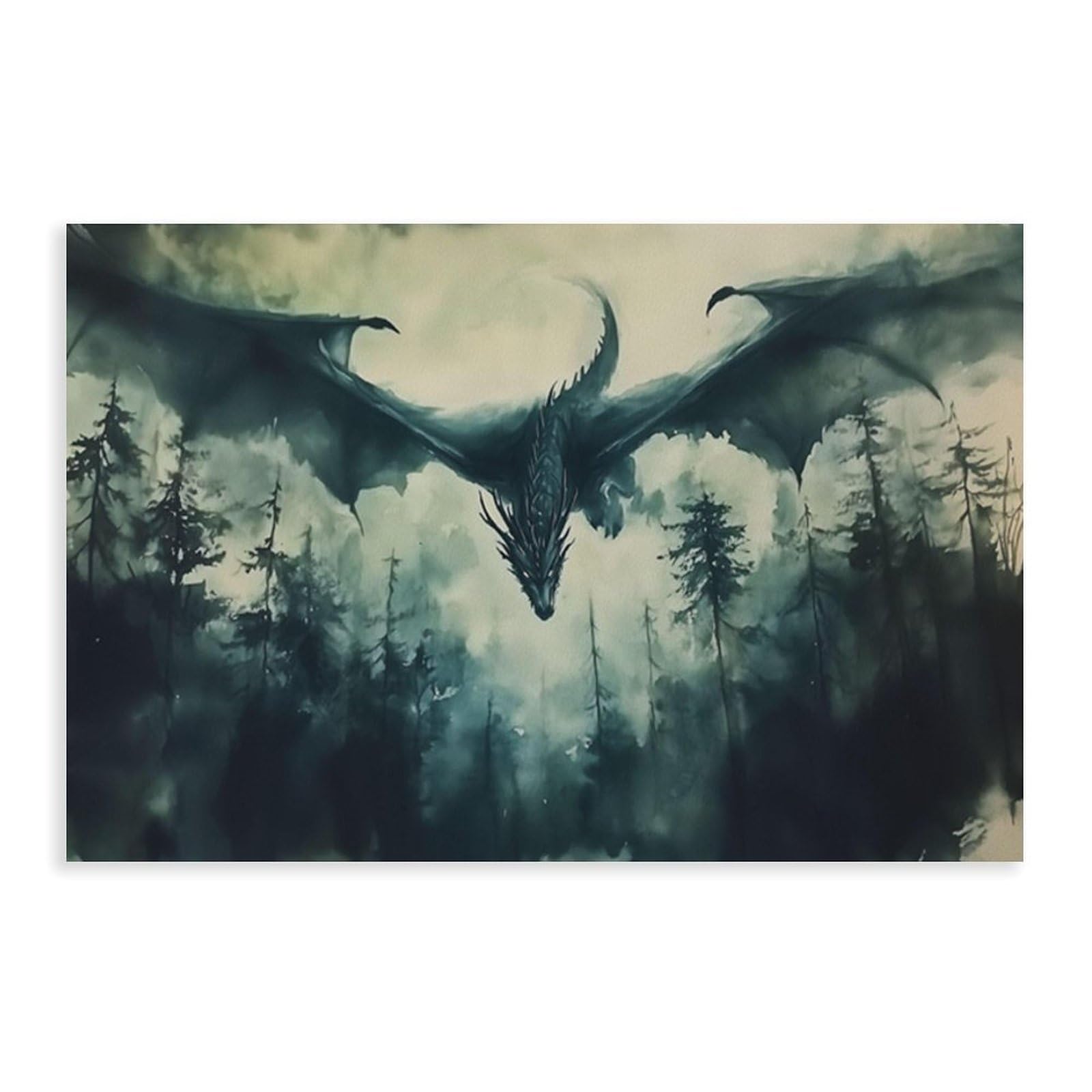 Bareronor Misty Forest Dragon Poster Canvas Poster Bedroom Decor Landscape Office Room Decor Gift 20" L X 30" W