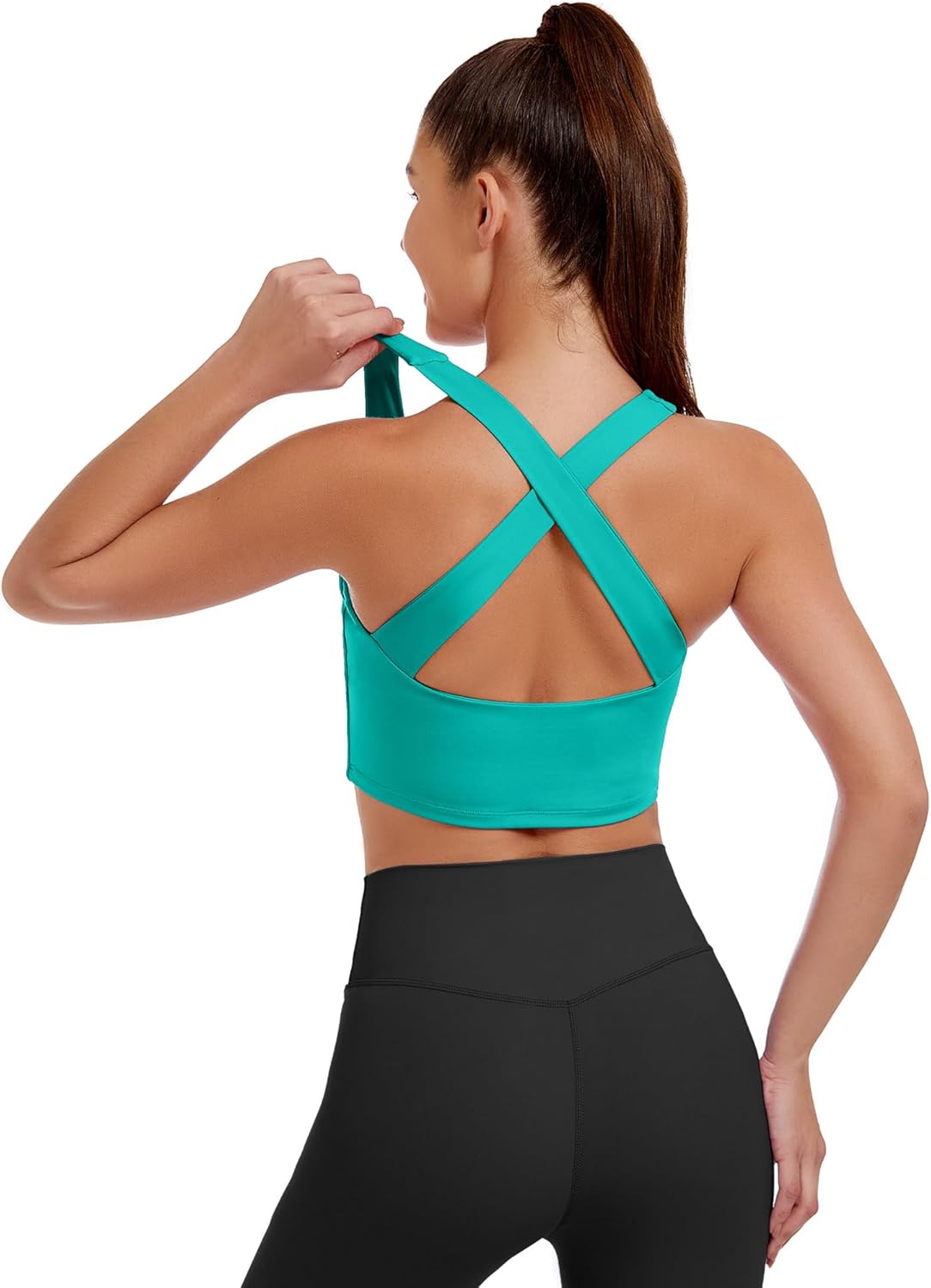 AngiMelo Womens Longline Sports Bra Square Neck Workout Tops Support Crop Tank Strappy Yoga Top Built in Bra Teens - Image 3
