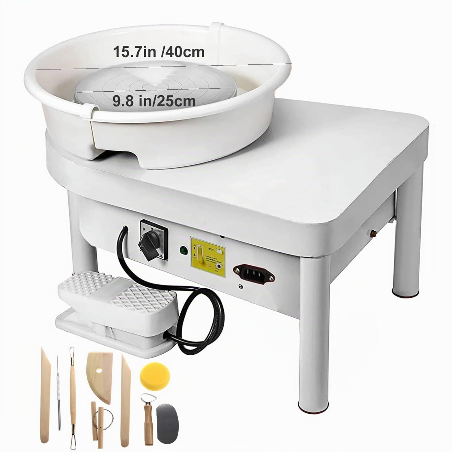 NArra Rueda de cerámica eléctrica de 25 cm, 350 W, para adultos, principiantes, artesanía de cerámica con pedal y patas para clases escolares, barra de alfarero, uso doméstico