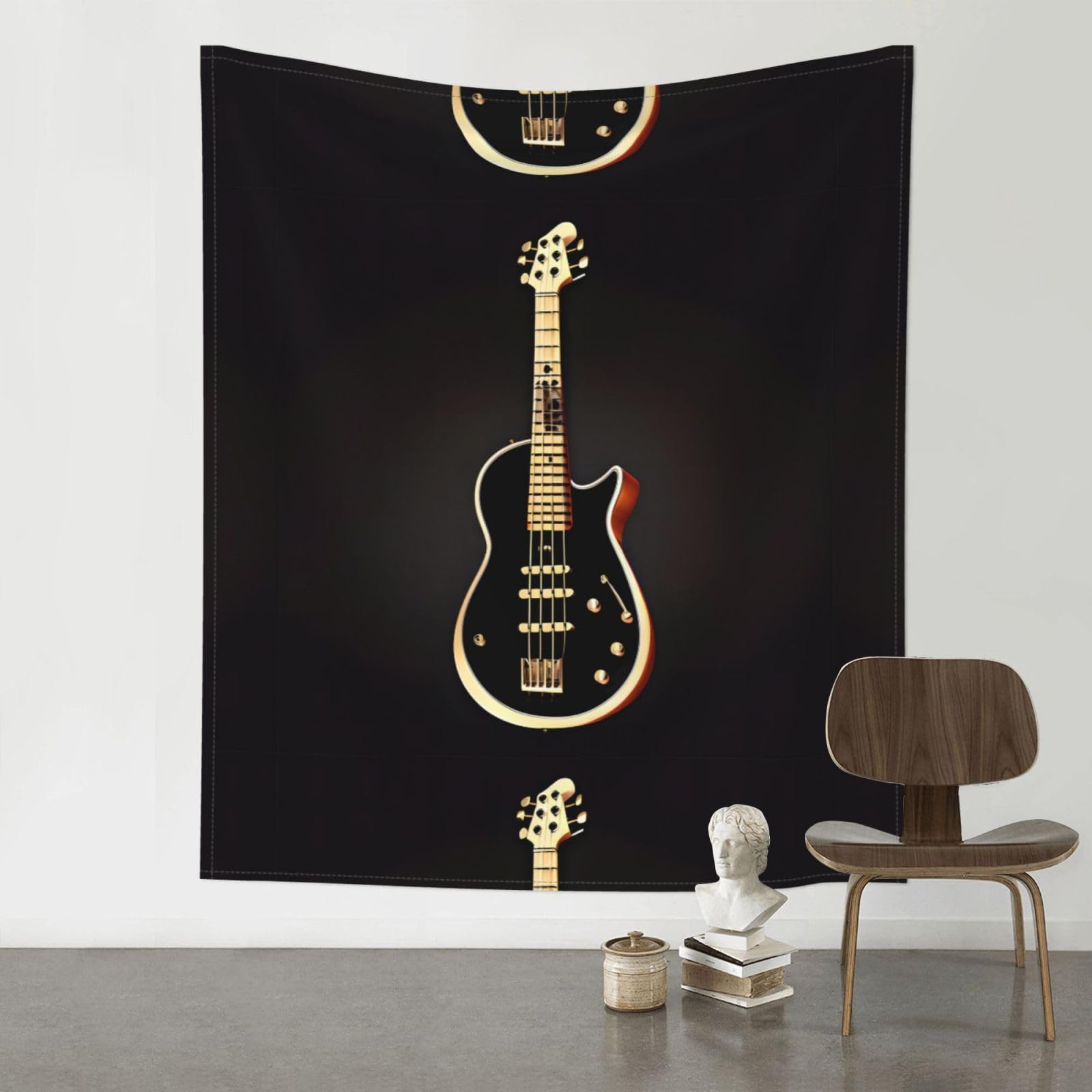 WHJSHOP Black Guitar Prints Original Wall Tapestry 60x51in – Boho Throw Blanket for Dorm Decor, Beach Picnic, & Bedroom Layering