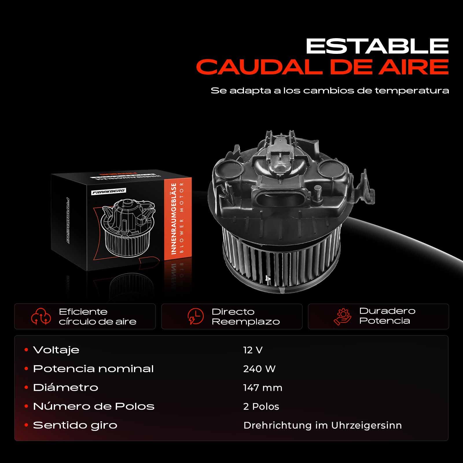 Frankberg Motor del ventilador del calefactor Compatible con M.e.g.a.n.e II BM0/1 CM0/1 M.e.g.a.n.e II Touring KM0/1 M.e.g.a.n.e II Coupé-cabrio EM0/1 M.e.g.a.n.e II Berlina LM0/1 Replace# 7701056965