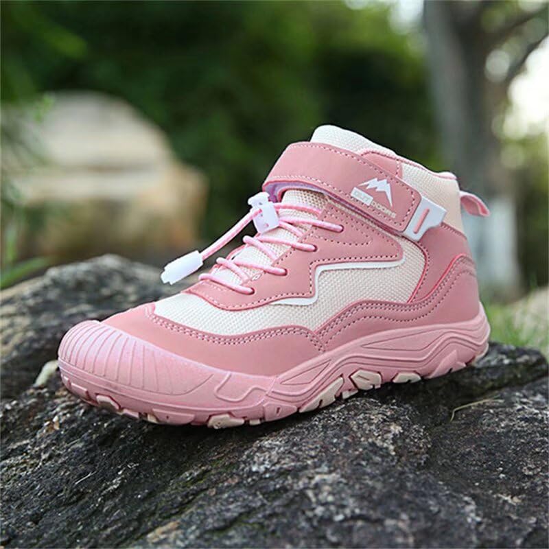 Zonkacen Child Boys Girls Wide Solid Hook And Loop Comfortable Winter Shoes for Outdoor Athletic Sport Walking Running Playing School Camping Hiking Trekking Pink 2 Big Kid