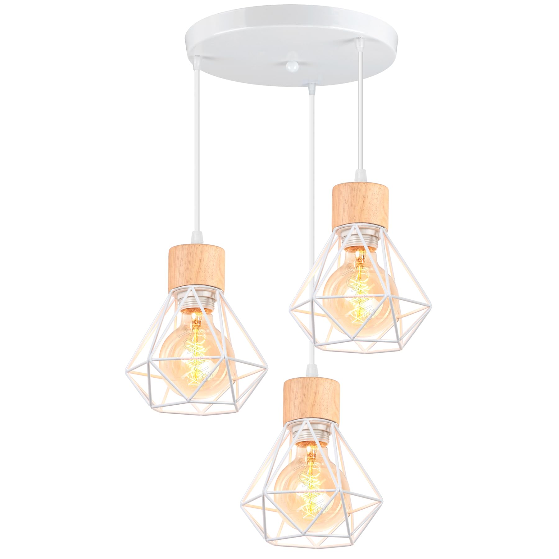 3 Luces Lámpara Colgante Vintage 16CM Retro Lámparas de Techo Diseño de Jaula Blanco Luz Colgante en Madera Hierro E27 Iluminación de Techo de Interior para Pasillo Dormitorio (Araña 3 Luces)