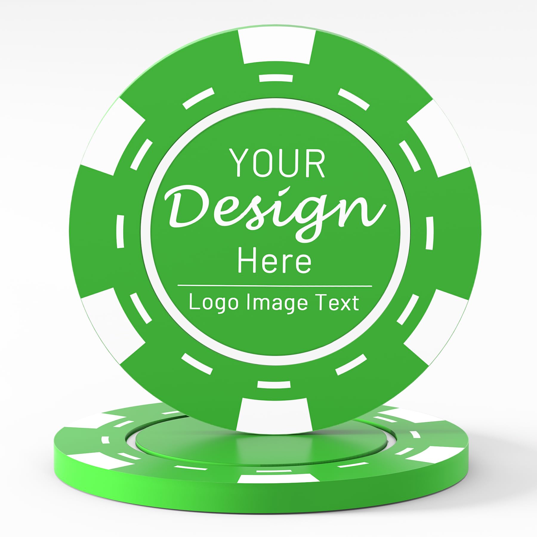 Shueewago 100 Custom Plastic Poker Chips for 9 Colors, Personalized Your Image or Text, Double Sided Full Color Print, Put Design on a Chip for Business Cards, Corporate Events, Drink Token (Green)