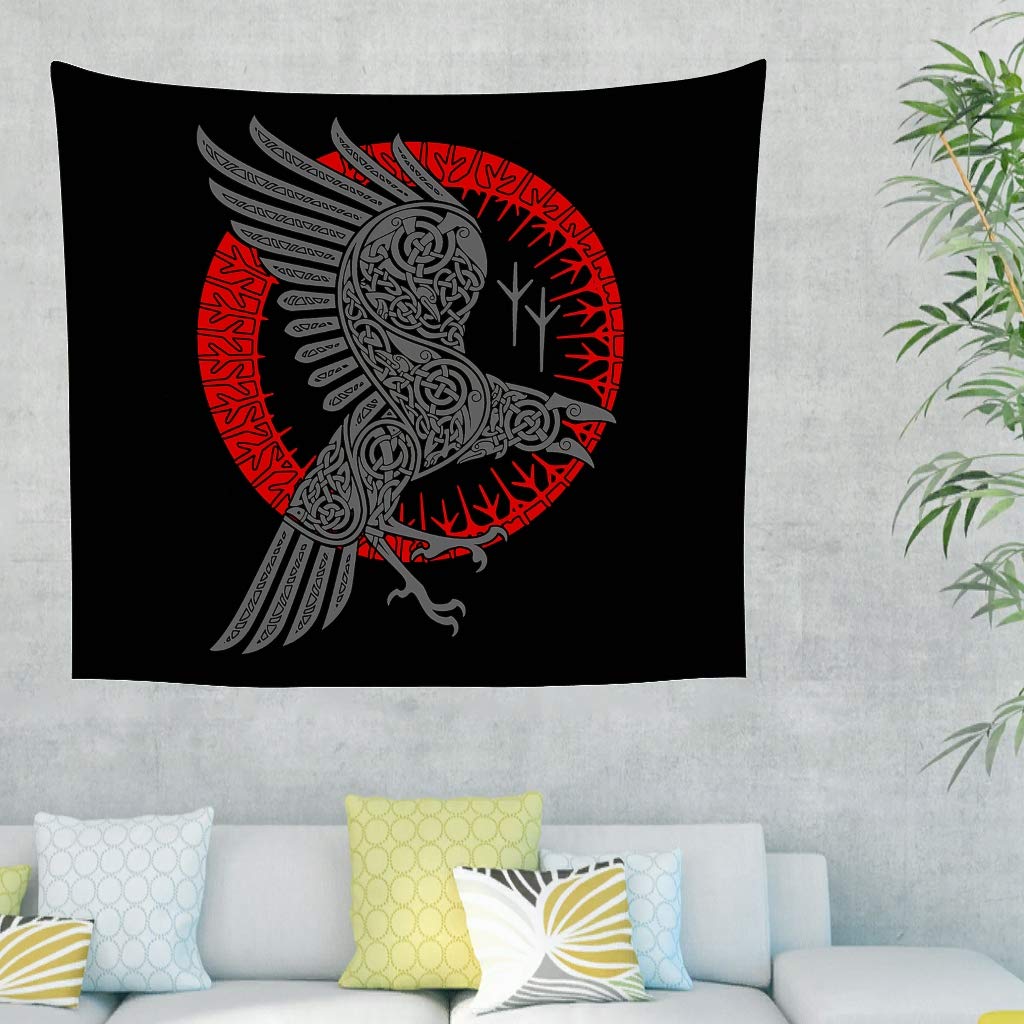 Firelife Viking Raven Tapestry Wall Hanging Cloth Wall Towel Tapestry Wall Hanging Tapestry Beautiful Wall Decoration for Bedroom Living Room, Black, 150x130cm