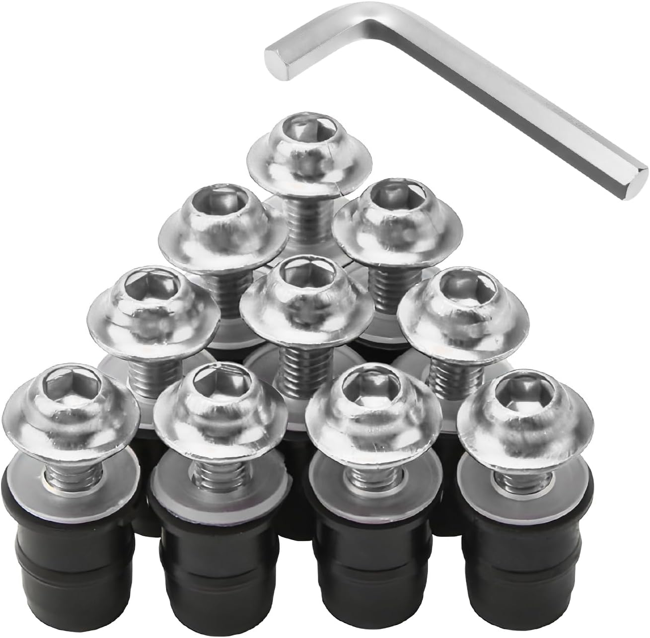 10 PCS Motorcycle Windshield Bolts Screws Kit, Aluminum Alloy Motorbike Mounting Bolts Nuts Washers with Wrench, Universal Windscreen Body Fasteners for Motorcycle Fairings (Red)