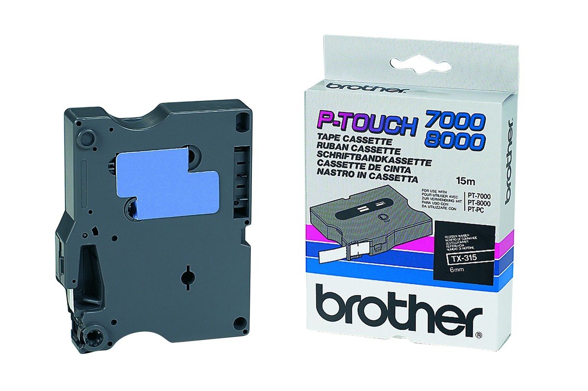 Brother TX-​315 Nastro per etichettatura,​6 mm, Bianco / Nero