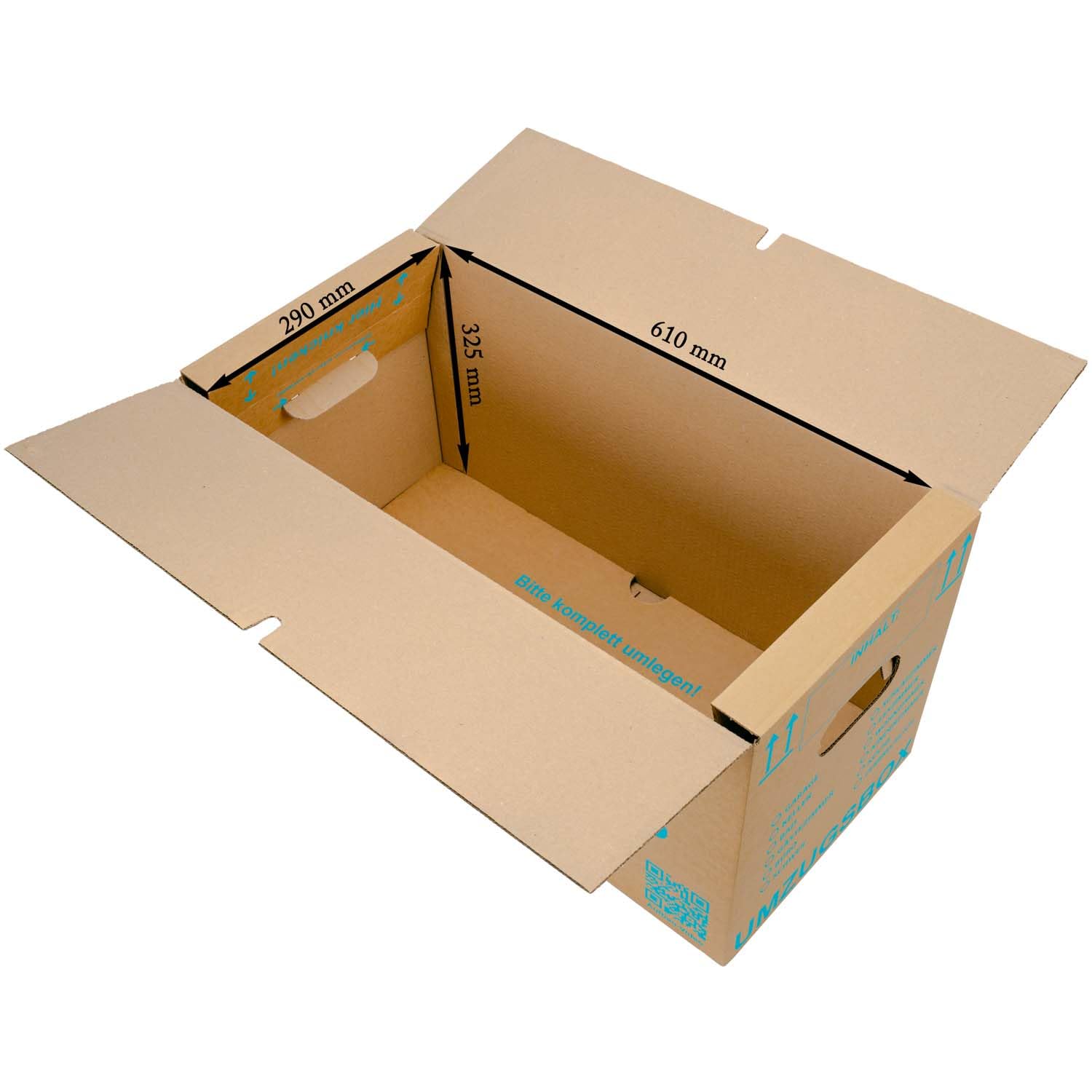 10 Umzugskartons 620 x 300 x 330 mm zweiwellig stabiler Karton bis 40 kg verstärkte Griffe und stapelbar Umzugkarton Umzugsbox Bücherkarton Archivbox Ordnerkarton Umzugskiste (10 Stück)