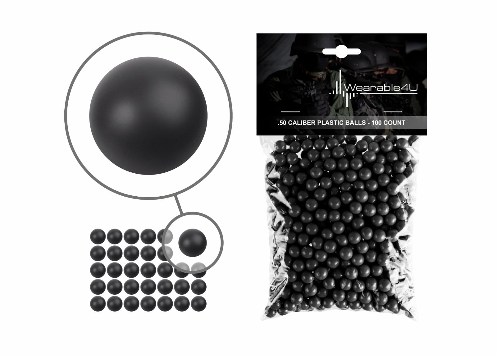 Wearable4U .43 Cal or .50 Cal Hard Solid Plastic Balls for Launchers and Paintball Guns, Ammo for P2P, TR50, HDR, Less-Lethal Ammo Rounds