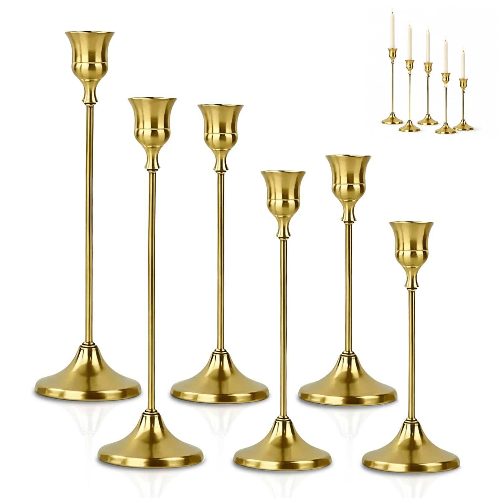Heropen 6PCS Brass Gold Candle Holders, Metal Taper Candle Sticks Holder