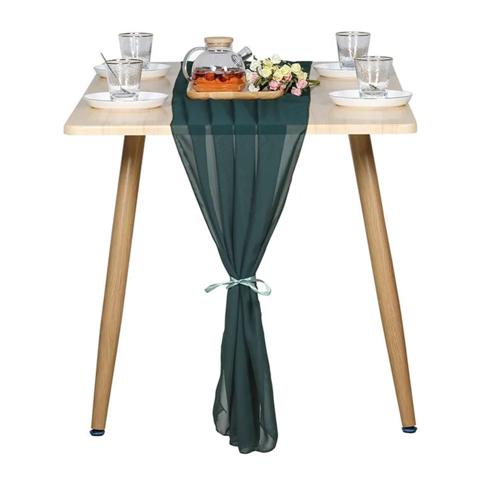 Chemin de table en mousseline vert foncé 30x300 cm pour décoration de mariage