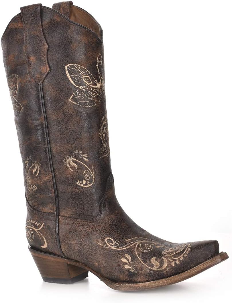 Corral Boots womens Western 13in Shaft Dragonfly Embroidered Snip Toe Boots