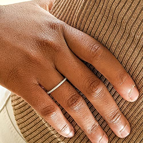 18K Gold Plated Sterling Silver Full Eternity Band | Cubic Zirconia Paved Wedding Band | Thin CZ Stacking Ring2