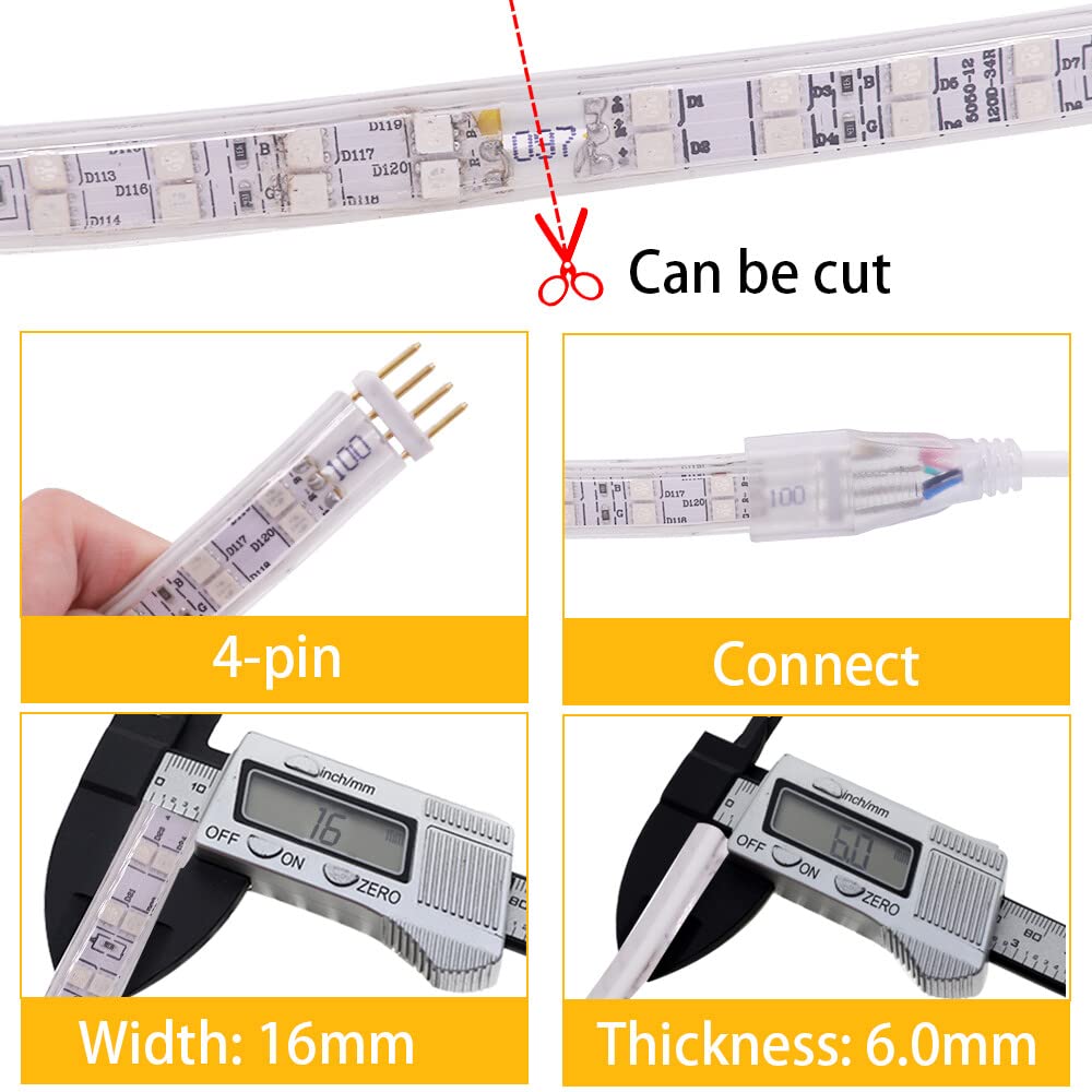 Doppelreihe RGB LED Streifen, 7M 230V SMD5050 120LEDs/m Flexibler Bunt Streifen, Innen Multi-Farbwechsel LED Lichtband mit 24 Tasten Fernbedienung und 750W RGB Regler für Schlafzimmer, Schrank