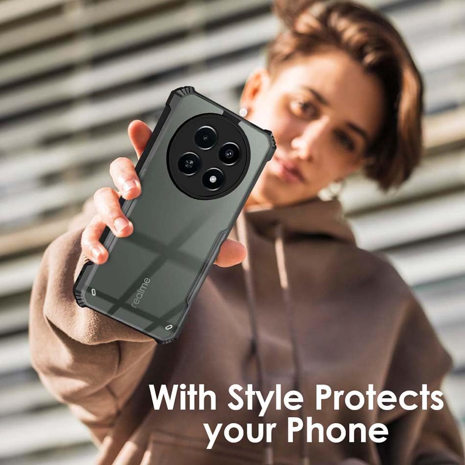 Fashionury Shockproof Crystal Clear Back Cover Case for Realme 12 / Realme 12X / Realme C65 / Narzo 70x | 360 Degree Protection | Transparent Back PC & TPU | Black Bumper Fashionury Shockproof Crystal Clear Back Cover Case for Realme 12 / Realme 12X / Realme C65 / Narzo 70x | 360 Degree Protection | Transparent Back PC & TPU | Black Bumper