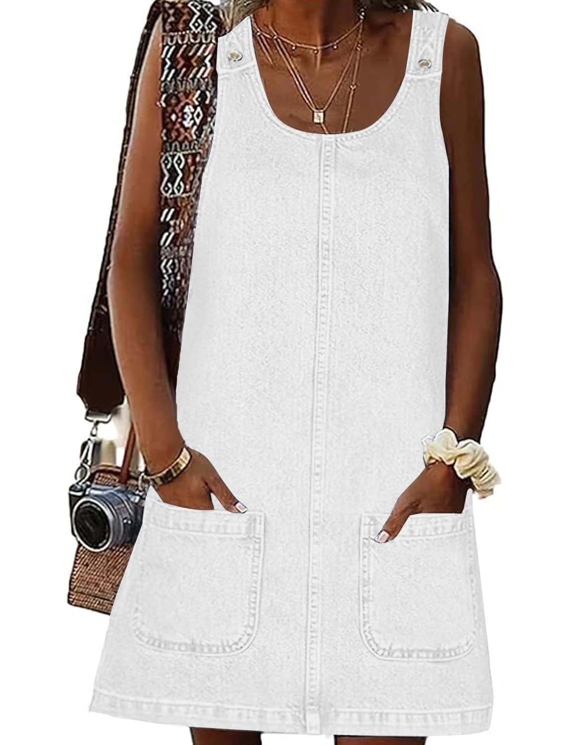 Overall Dress for Women Denim Dress Denim Overall Round Neck Skirtall Jean Dress Denim Jumper Dress Pinafore