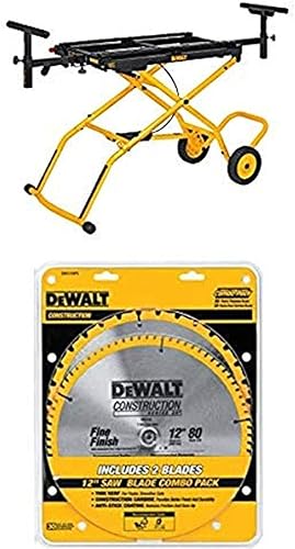 DEWALT DWX726 - Soporte de sierra ingletadora rodante con DW3128P5 80 dientes y 32T ATB corte fino hoja de sierra ingletadora de 12 pulgadas,