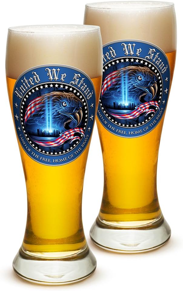 Erazor Bits Pilsner ? American Heroes Gifts for Men or Women ? American Beer Glassware ? United We Stand Barware Glasses Set of 24 (23 Oz)