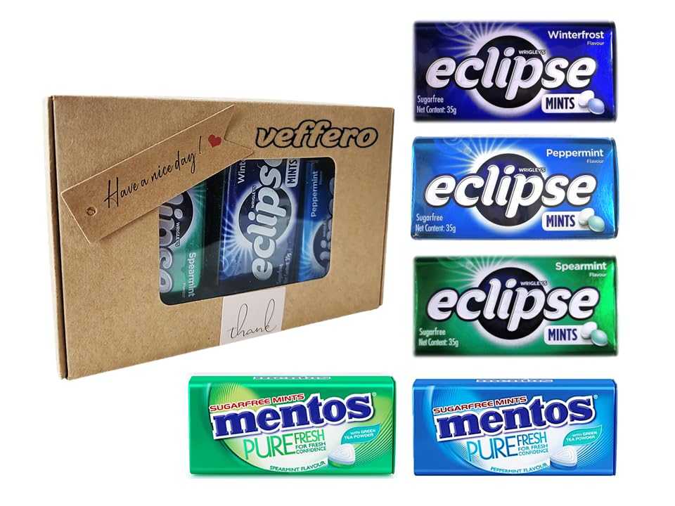 Eclipse sugarfree mints and purefresh sugarfree mints bundle - winterfrost, peppermint and spearmint total 8 tins suitable as gift pack