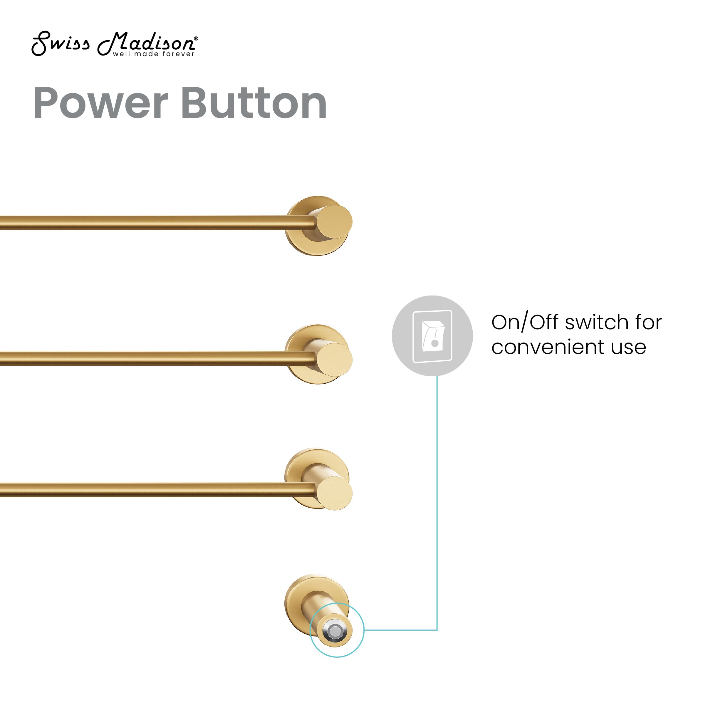 Swiss Madison Claire 3-Bar Electric Towel Warmer Heated Towel Racks for Bathroom in Brushed Gold