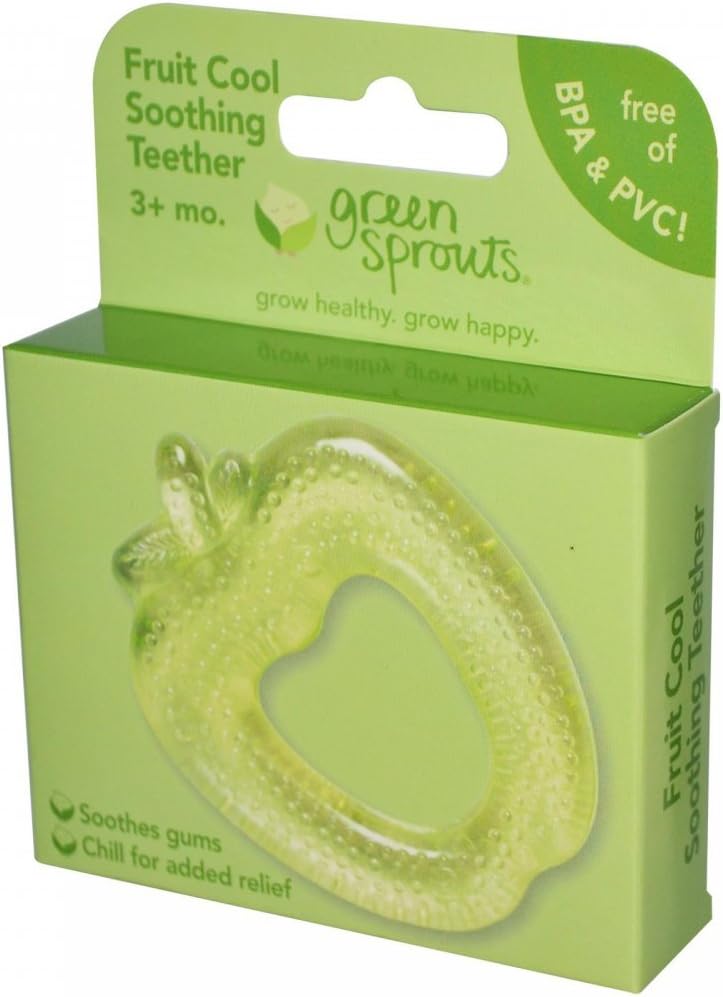 green sprouts Fruit Cooling Teether | Soothes gums & promotes healthy oral development | Safer plastic filled with sterilized water, Chill for extra relief, Textured surface to massage gums