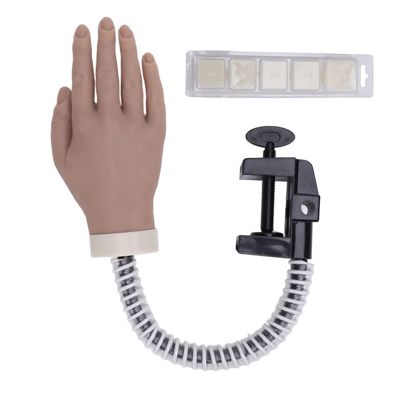 Mano di allenamento in silicone per la pratica delle unghie con base a morsetto, manichino flessibile e mobile per manicure destinato ai principianti, mano riutilizzabile in
