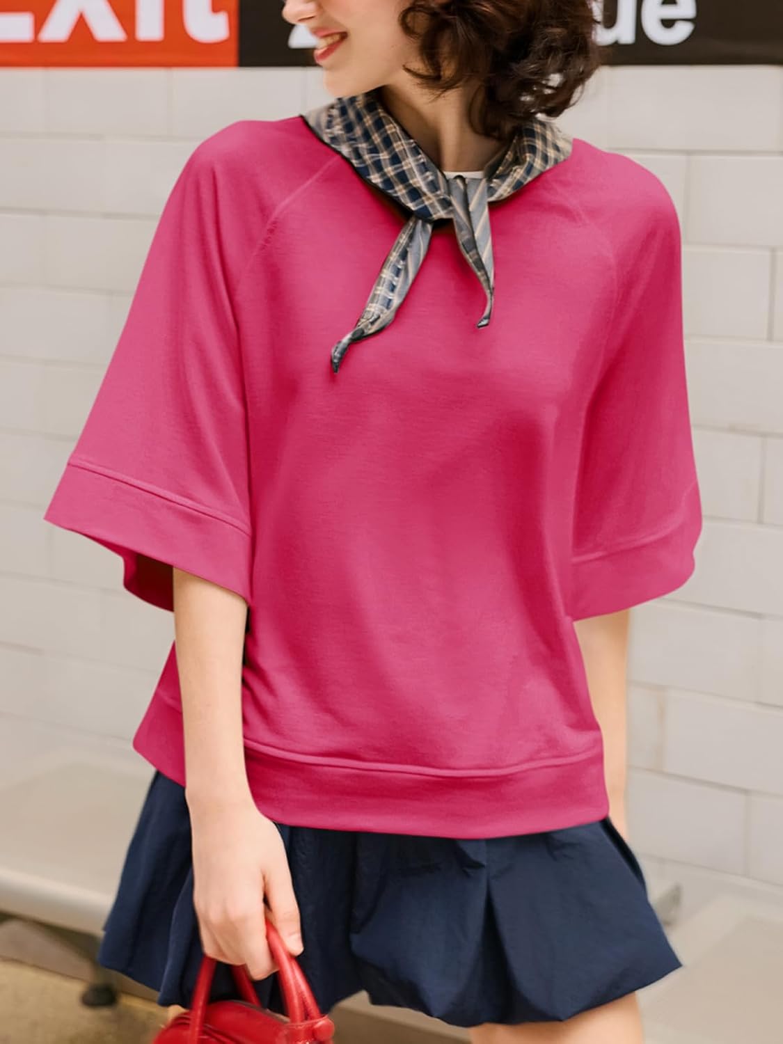 Tankaneo Womens Oversized Half Sleeve T-Shirts Crew Neck Boxy Basic Tees Tops Summer Casual Loose Fit Tunic Shirts - Image 2