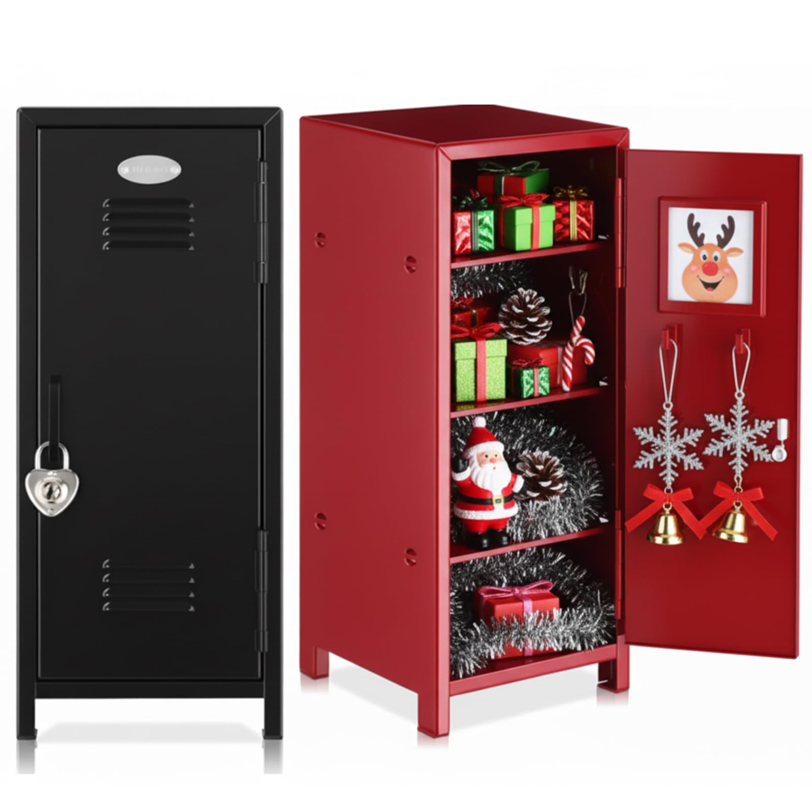 Vercraft 2 Pcs Mini Metal Locker with Lock, 10.8 Inch Safe Box, Red,Black