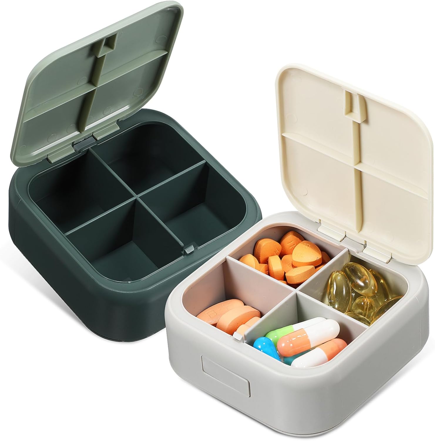 2Pcs Compact Pill Case Travel Pill Organizer with Compartments for Vitamins and Medications Lightweight Reusable Safe