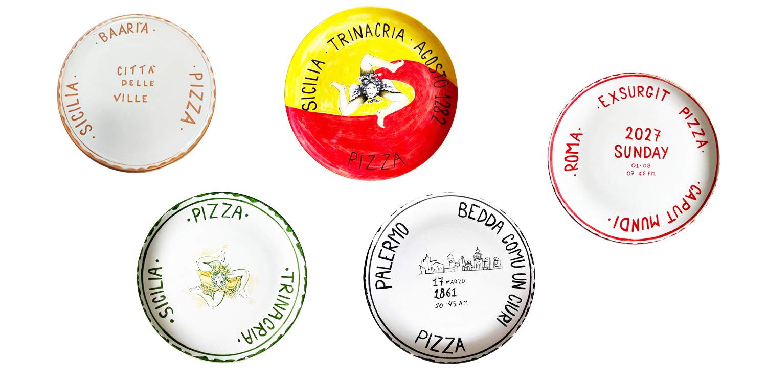 Plat de service pizza Caltagirone en céramique pour couper facilement