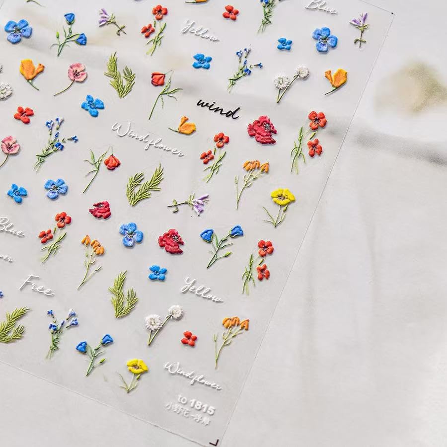 Magrace Flower Nail Stickers for Spring 5D Self-Adhesive Nail Art Decals for Women Flower Stickers Decoration