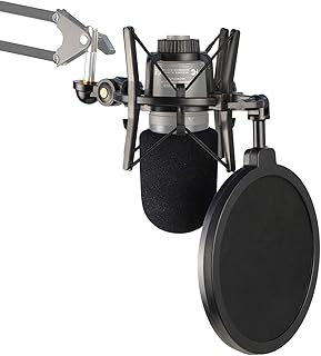 YOUSHARES Professional AT2020 Shock Mount with Foam Windscreen, Pop Filter with Shockmount Reduces Vibration Noise and Improve Recording Quality for AT2020USB+ Condenser Mic