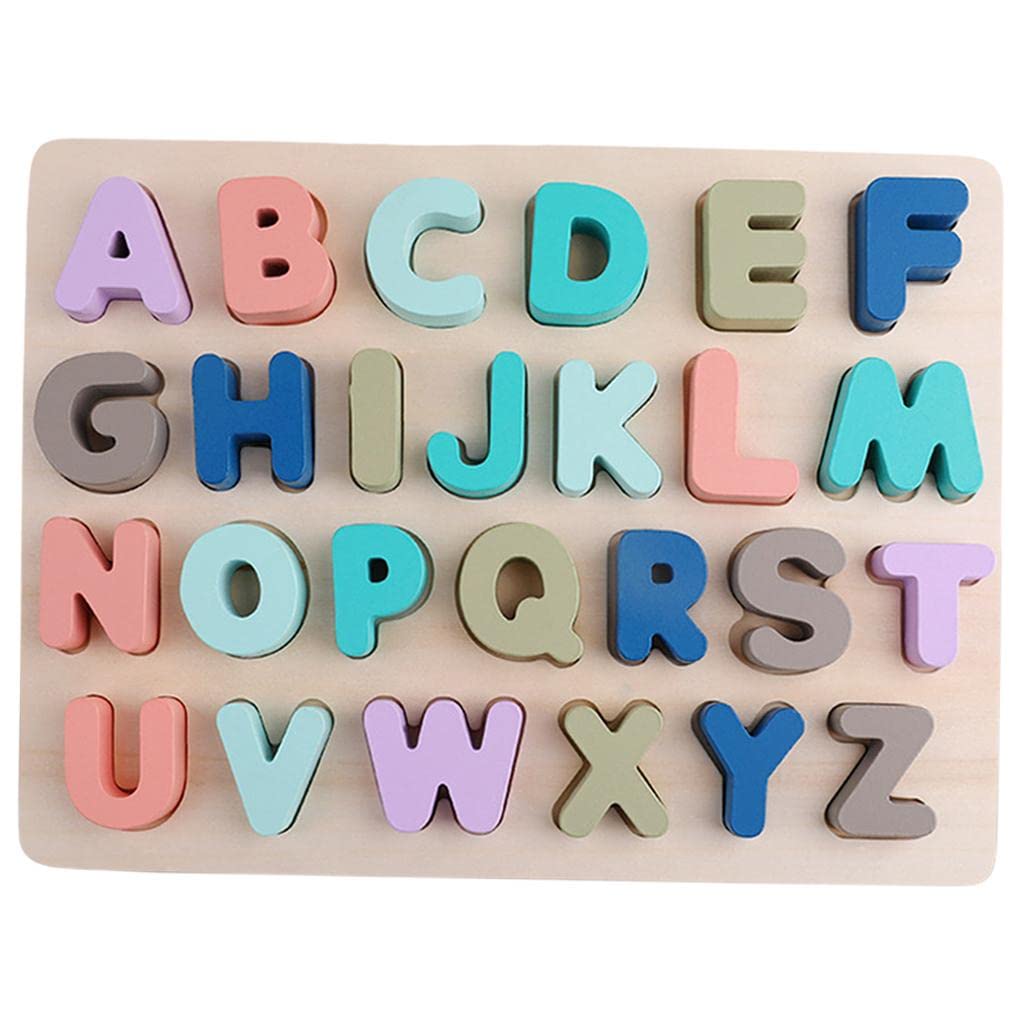 Puzzle Juego Educativo Tablero de Madera Bloques Apilables para Desarrollo Niños Bebés Motricidad Fina Coordinación Mano Ojo Apre, Carta mayúscula