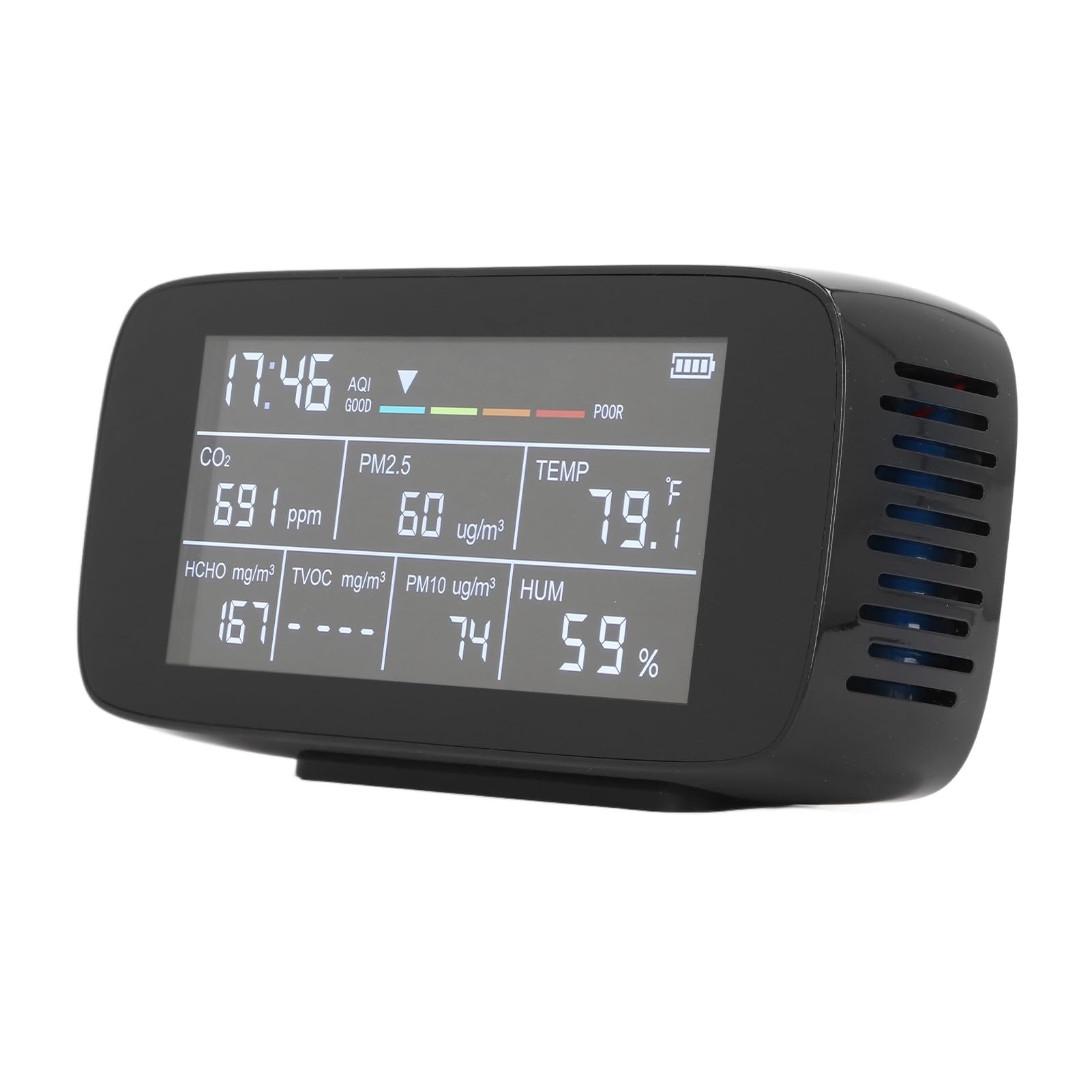 PM2.5 PM10 CO2 TVOC Monitor Jakości Powietrza Tester Temperatury Powietrza w Pomieszczeniu Wyświetlanie Czasu Wilgotności dla Domu, Biura, Samochodu z Ekranem LCD HD, długą