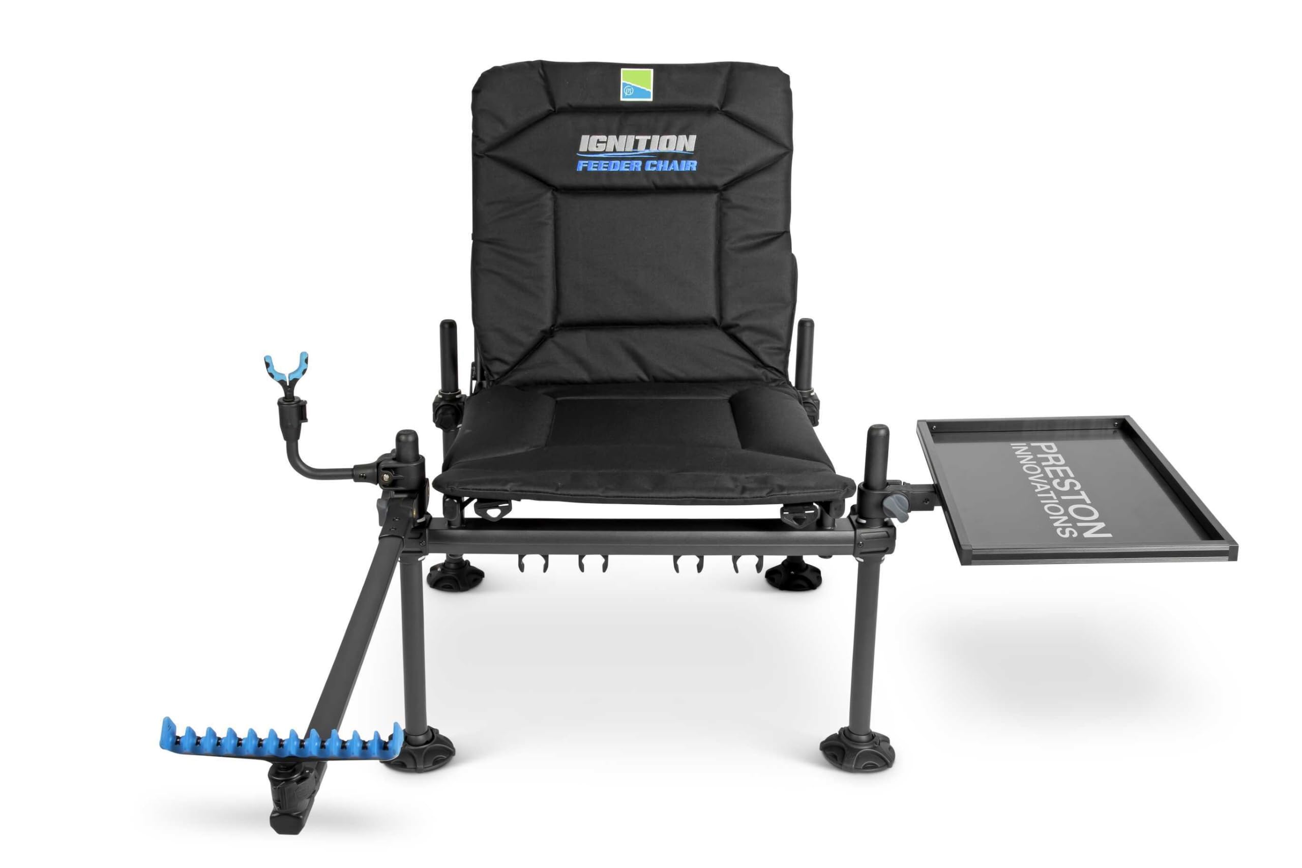 Preston Innovations Ignition Feeder Chair Combo | Coarse Fishing Chair Fully Equipped with Offbox Side Tray, Telescopic Feeder Arm, Cross Arm, Rod Safe, Multi and U Rests | Code P0120027