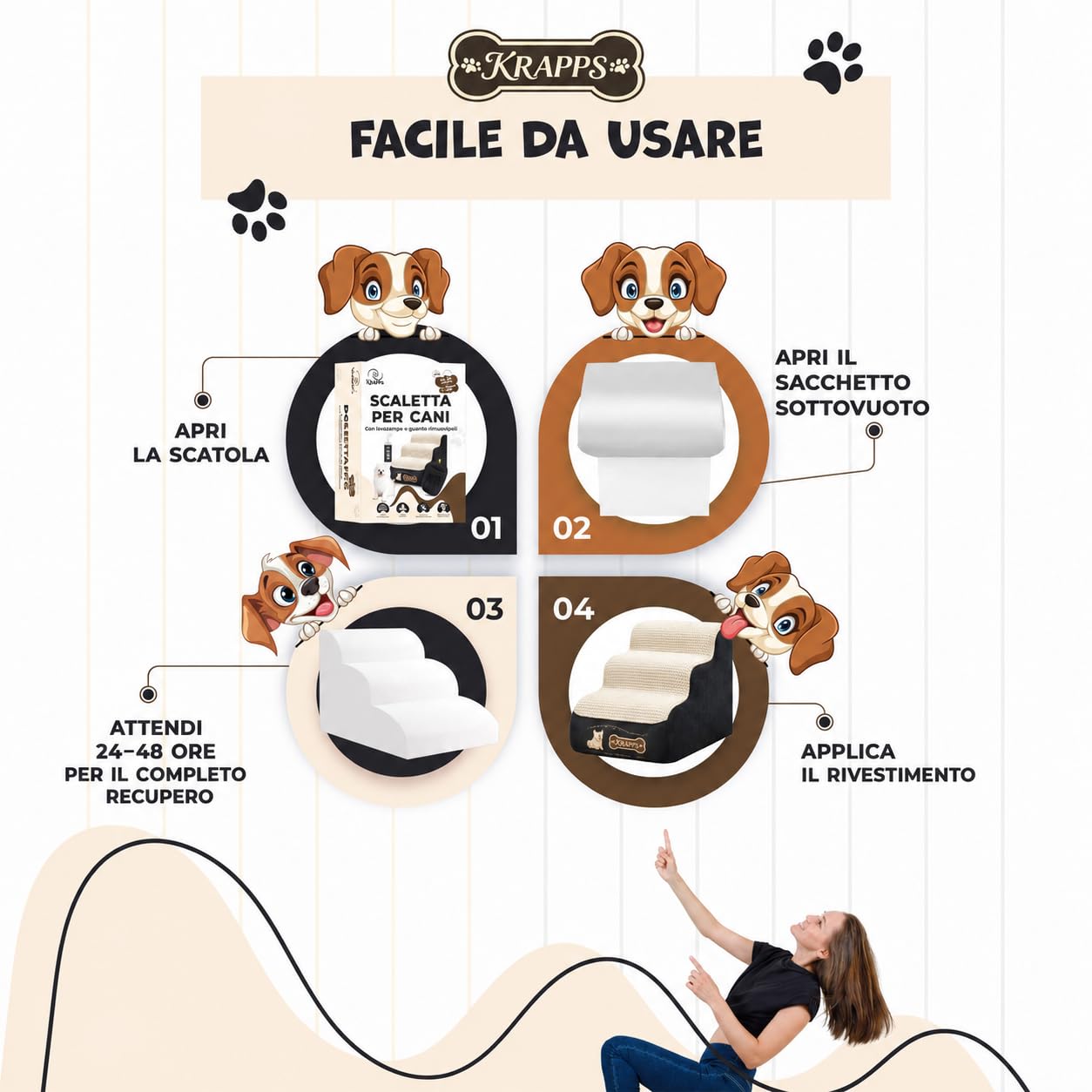 Scaletta per Cani a 3 Gradini con Lavazampe e Guanto Rimuovipeli | Scala per cani per letto e divano, schiuma 30D, rivestimento sfoderabile e idrorepellente, base antiscivolo, 40 x 60 x 40 cm