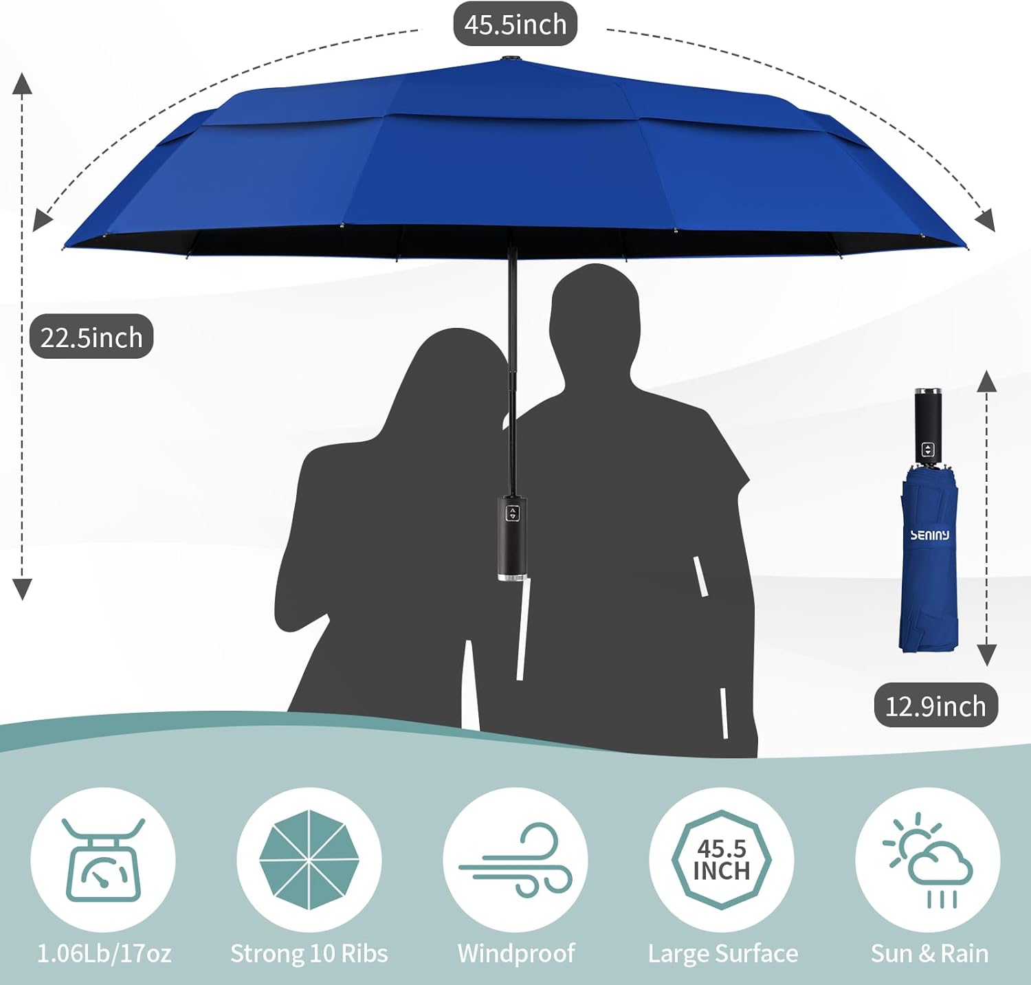 Seniny Windproof Travel Umbrella, Automatic Umbrellas for Rain, Portable & Compact Umbrellas for Backpack, Strong UV for Protection, Folding Small Sun Umbrella for Car, Walking - Image 2