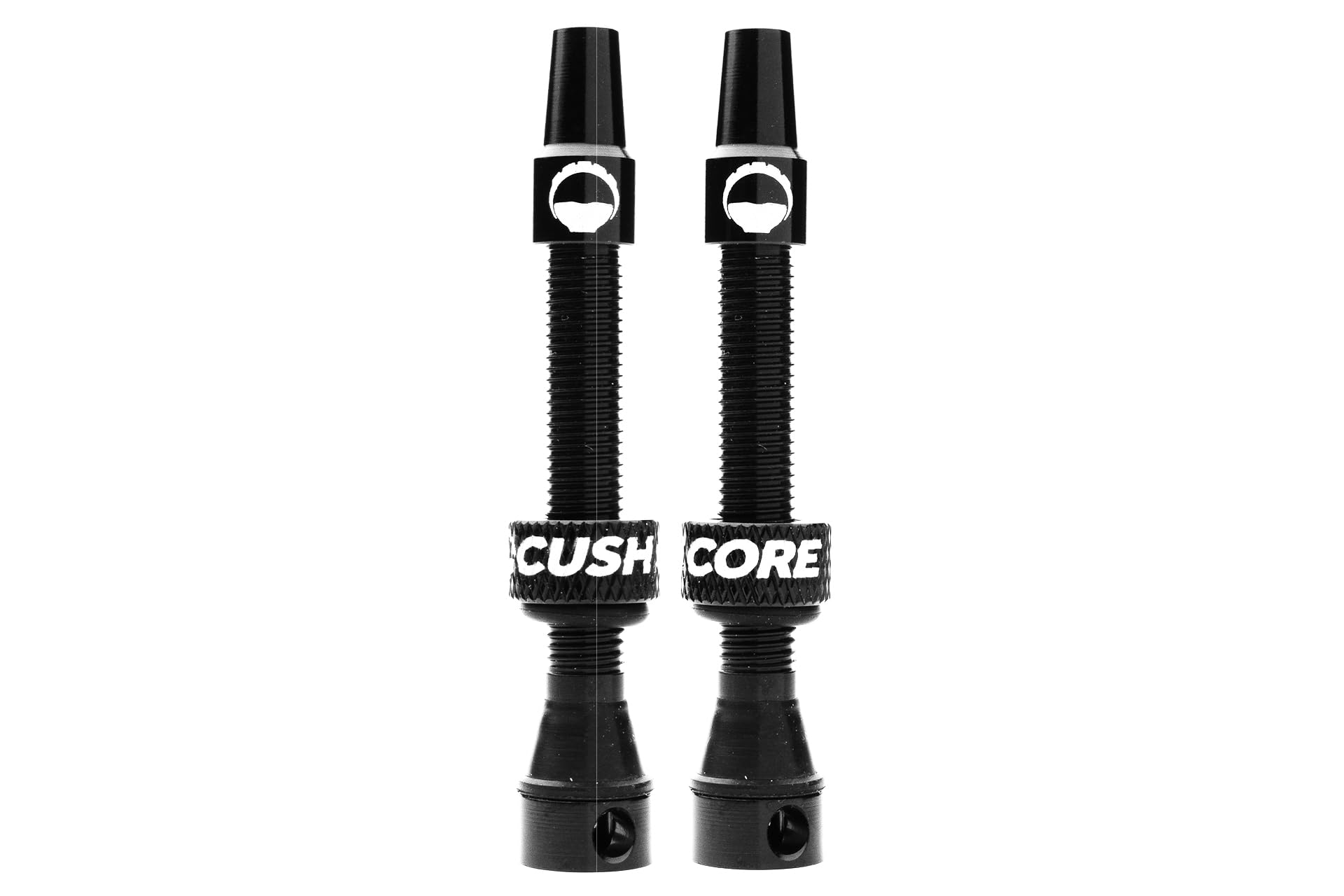 CushCore 44mm Air Valve Set - Premium Set of Alloy Valves, Nitrile Rubber Seal, Valve Core Tool Included, Tubeless Presta Valve, (44mm 2-Pack, Black)