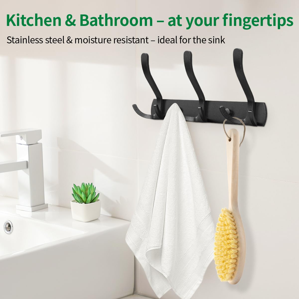Sevenpers Garderobehaken 3-in-1, kledinghaak, metaal, zwart, met 18 haken, kapstok voor jassen, mantels, tassen, hoeden, sleutels, haaklijst, wandgarderobe voor garderobe, hal, badkamer