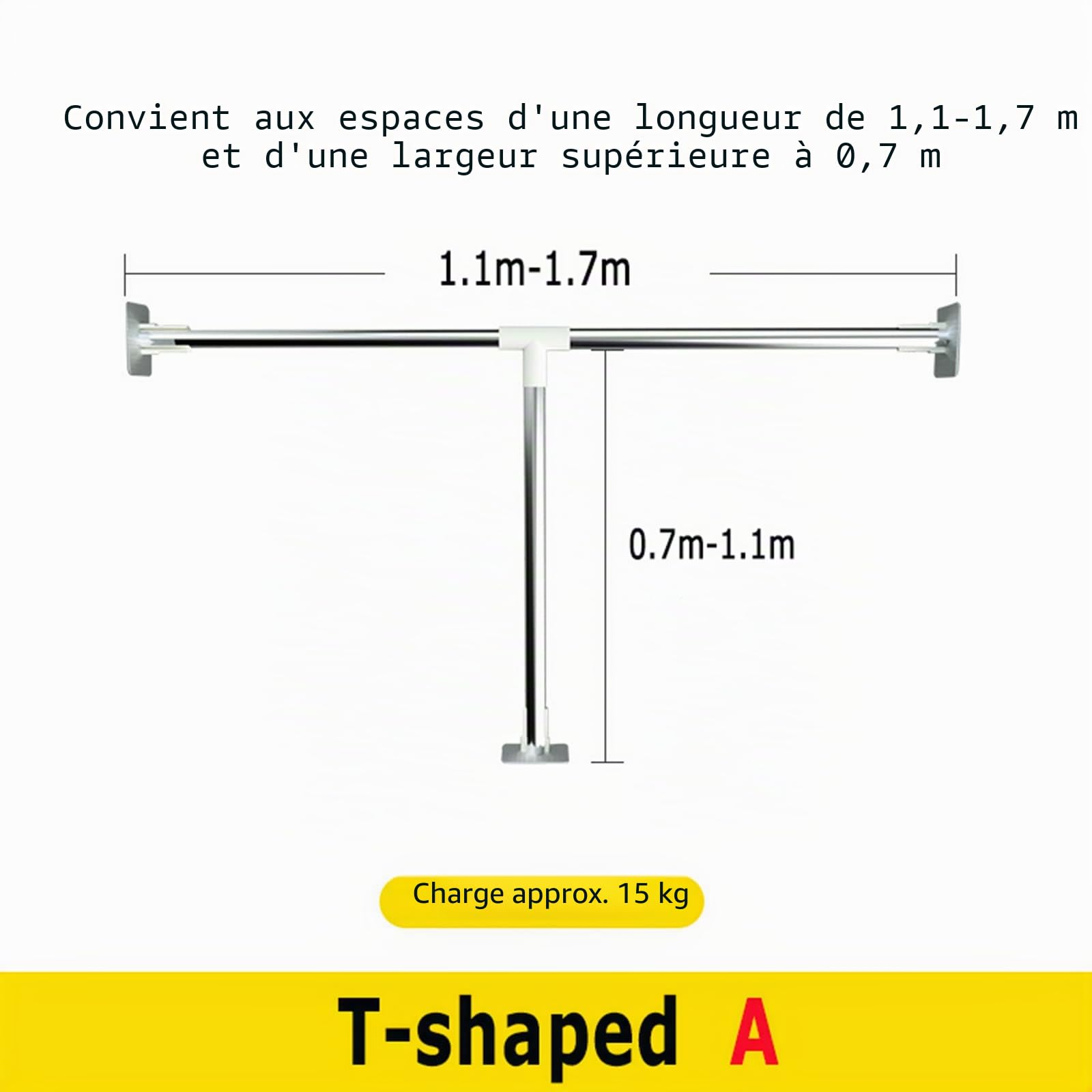 Tringle à Rideau De Douche en Forme De T, Droite Barre De Douche d'angle Extensible Acier Inoxydable sans Percage, pour Salle De Bain, Douche, Baignoire, Vestiaire(Size:A 110-170+70-110cm)