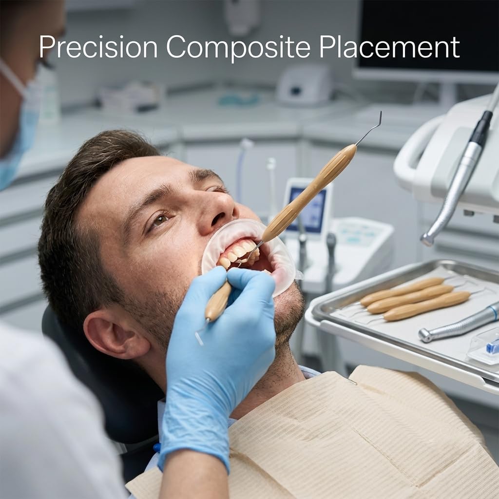 Dental Composite Filling Instrument Applica Brown with Ergonomic Silicone Handle, Composite Modeling and Contouring Tool, Single Instrument